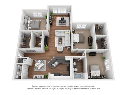 Floor plan for 3 beds, 2 baths, 1400 sqft